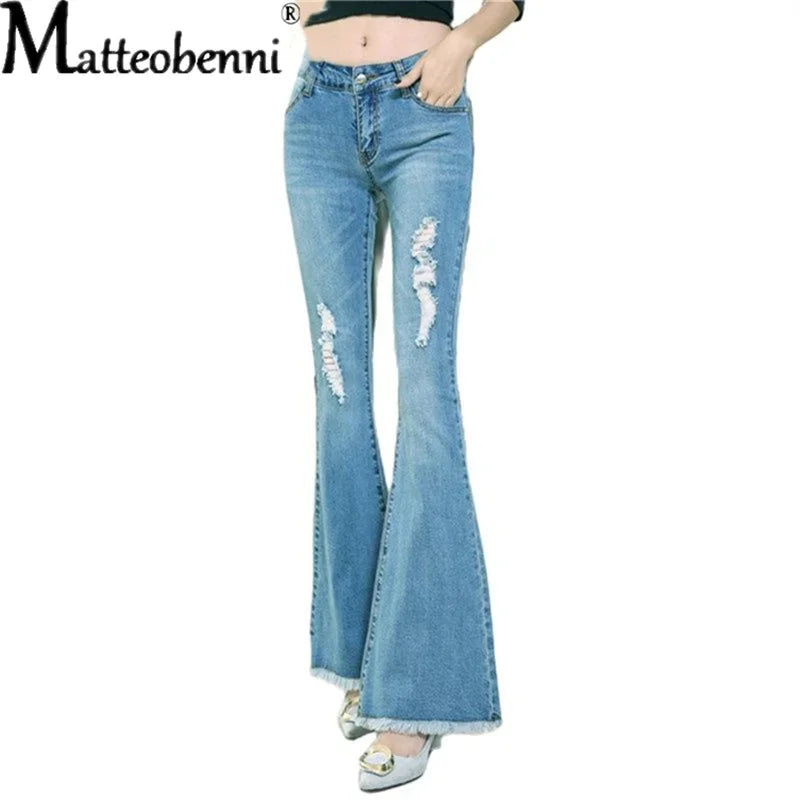 Wide Legs Pants Female Women's Jeans Large Size Boyfriend Women Jeans Ladies Sexy High Waist Ripped Jeans 2021 Flared Trousers