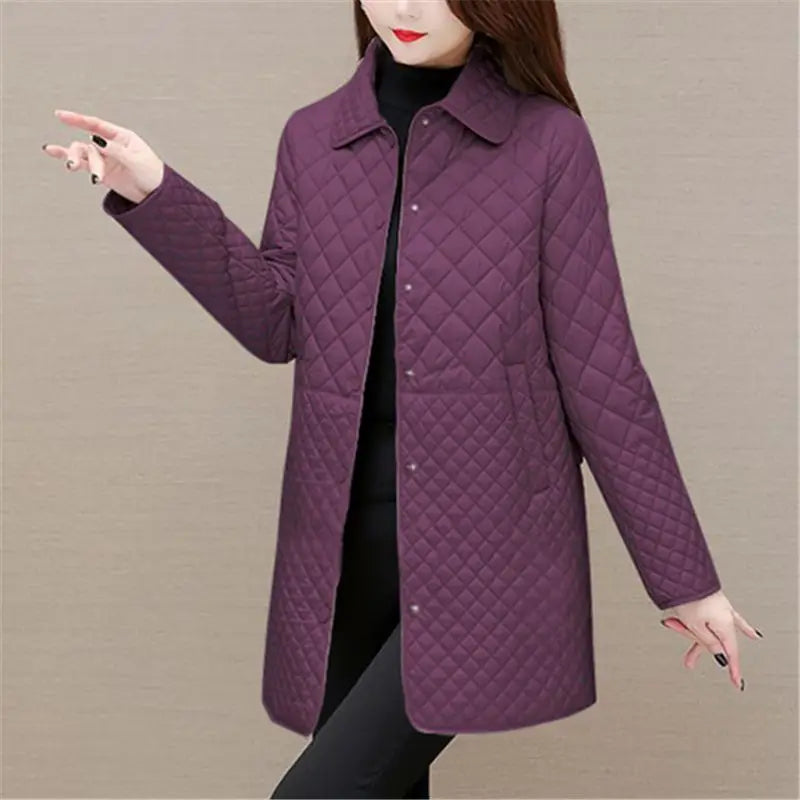 Autumn Winter Women Midi Plaid Quilted Coats Fashion Female Korean Clothing New Solid Casual Thicken Warm Long Sleeve Jackets