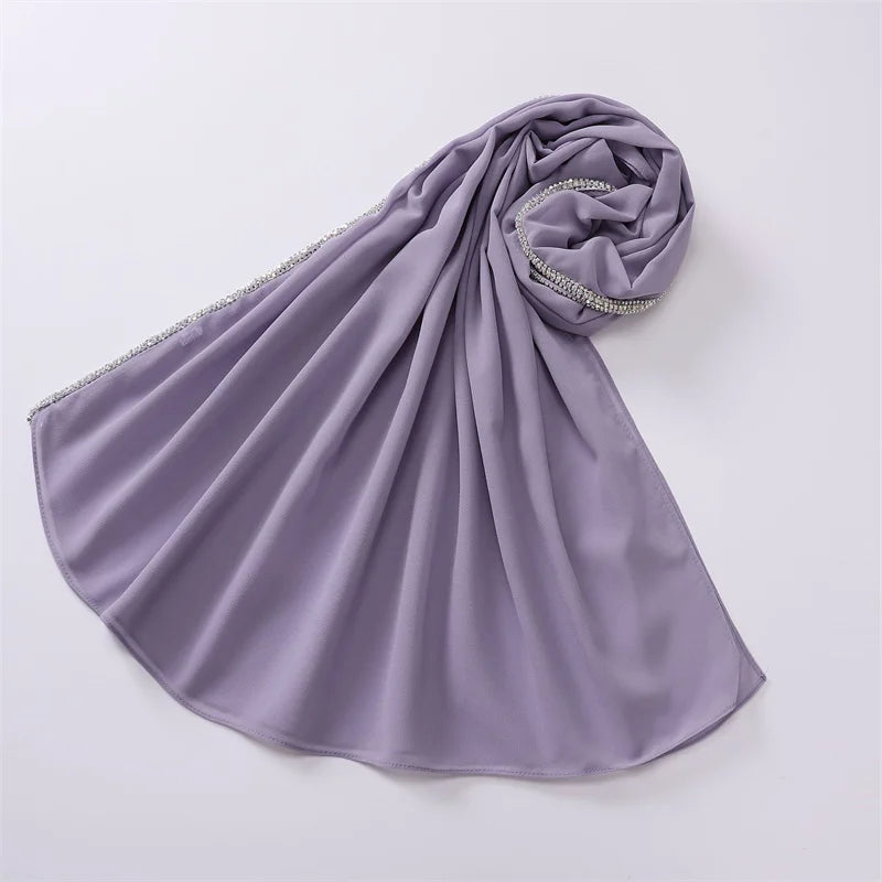New Luxury Fashion Jewelry Bubble Chiffon Hijab Shawls High Quality Bling Bling Wrap Beach Bufandas Ramadan Islamic Muslim Sjaal