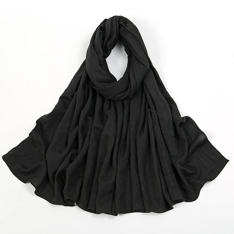 Plain Cotton Feel Wrinkle Hijab Scarf Woman Muslim Hijab Shawls Soft Long Wraps Solid Color Ladies Turban Elegant Headband Stole