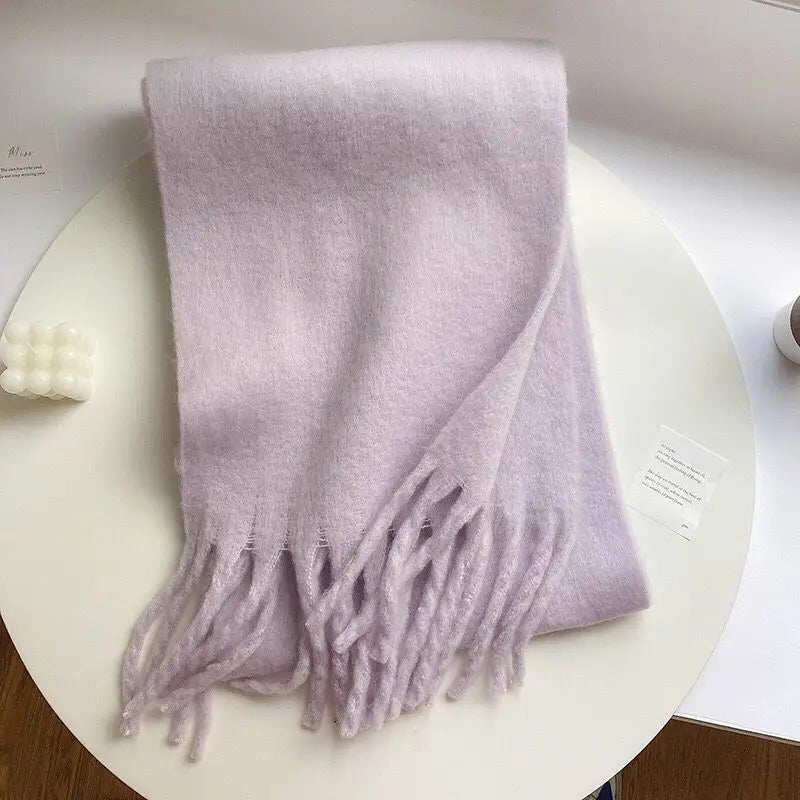 Winter Warm Thicken Scarf Luxury Cashmere Women's Scarfs Solid Color Minimalism Shawl Long Soft Fluffy Classic Tassel Shawls