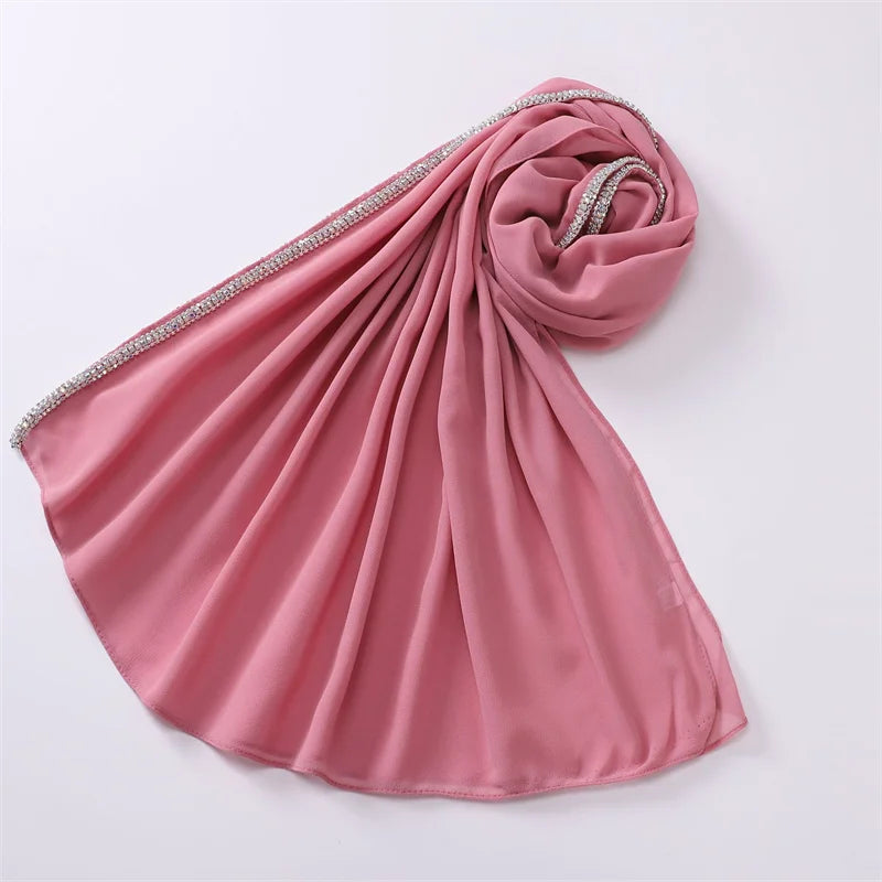 New Luxury Fashion Jewelry Bubble Chiffon Hijab Shawls High Quality Bling Bling Wrap Beach Bufandas Ramadan Islamic Muslim Sjaal