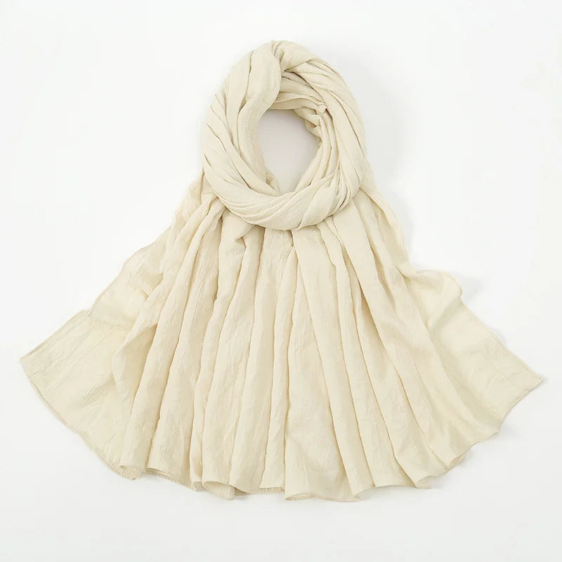 Plain Cotton Feel Wrinkle Hijab Scarf Woman Muslim Hijab Shawls Soft Long Wraps Solid Color Ladies Turban Elegant Headband Stole