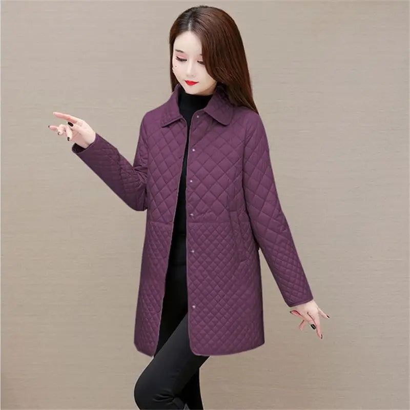 Autumn Winter Women Midi Plaid Quilted Coats Fashion Female Korean Clothing New Solid Casual Thicken Warm Long Sleeve Jackets