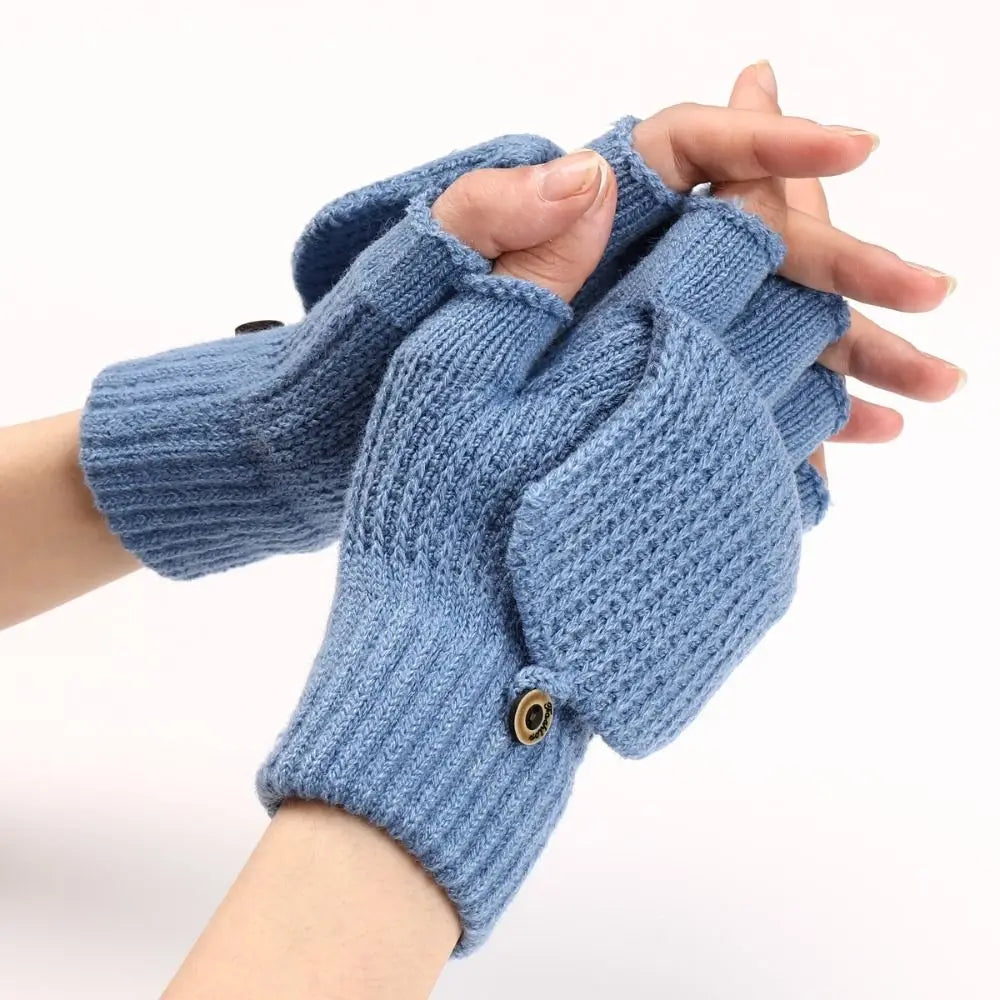 Women Winter Warm Gloves Thickening Wool Gloves Knitted Flip Fingerless Exposed Finger Thick Gloves Without Fingers Mittens