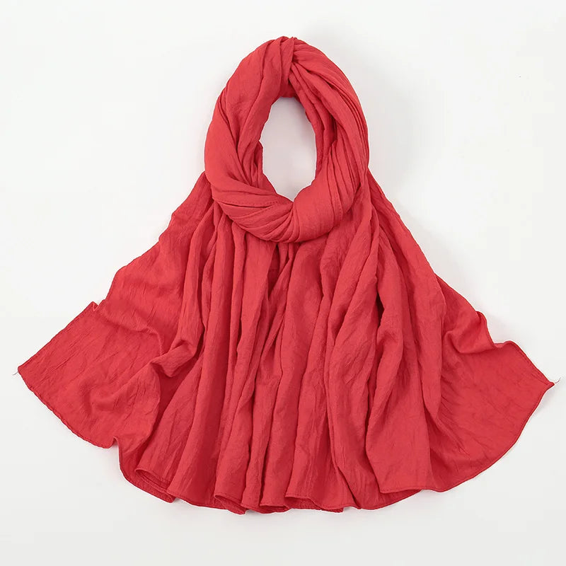 Plain Cotton Feel Wrinkle Hijab Scarf Woman Muslim Hijab Shawls Soft Long Wraps Solid Color Ladies Turban Elegant Headband Stole