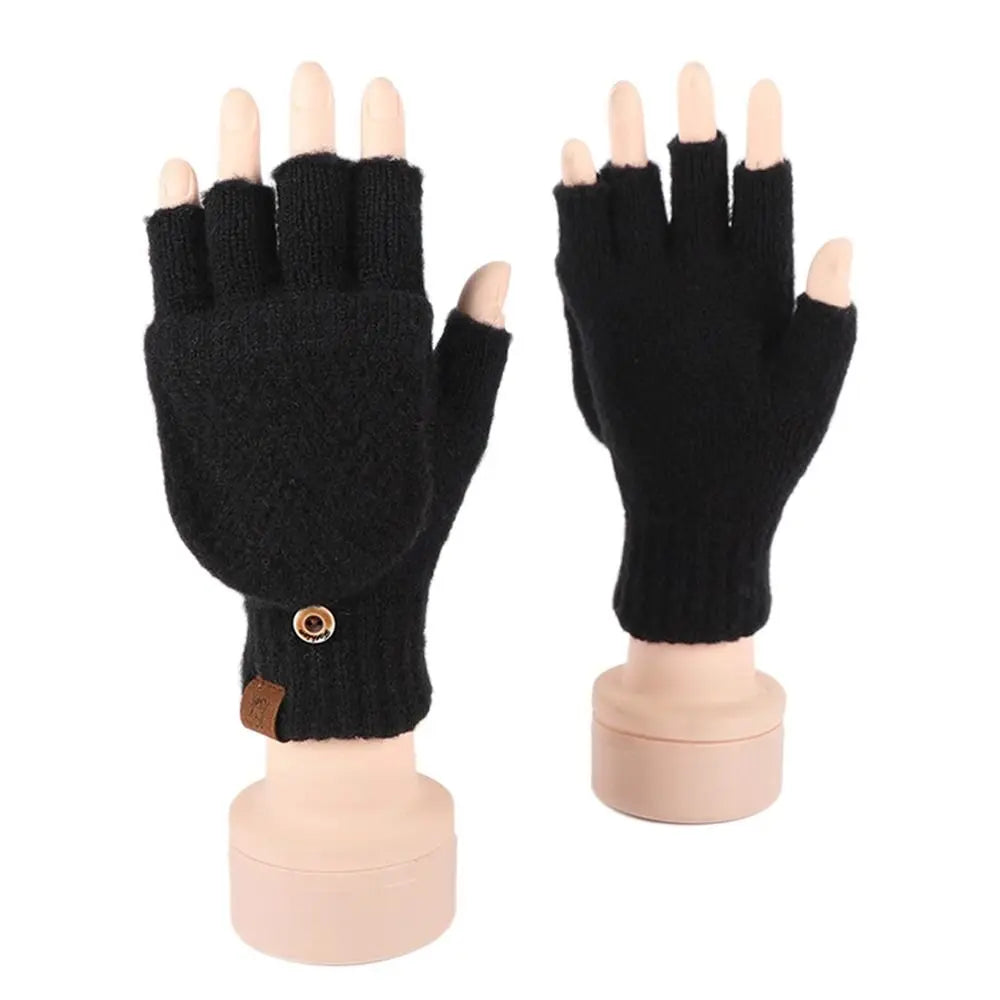 Women Winter Warm Gloves Thickening Wool Gloves Knitted Flip Fingerless Exposed Finger Thick Gloves Without Fingers Mittens