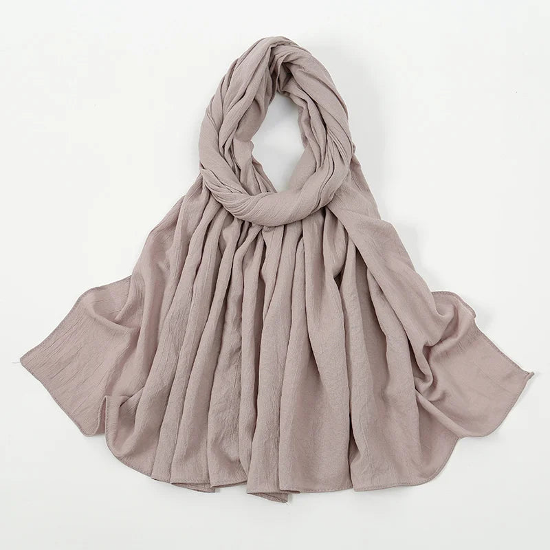 Plain Cotton Feel Wrinkle Hijab Scarf Woman Muslim Hijab Shawls Soft Long Wraps Solid Color Ladies Turban Elegant Headband Stole