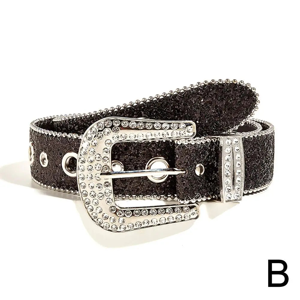 Women's Jeans Rhinestone Belt Belt Western Denim Shiny Rivet Design PU Artificial Diamond Belt Punk Rock Men's Skull Belt