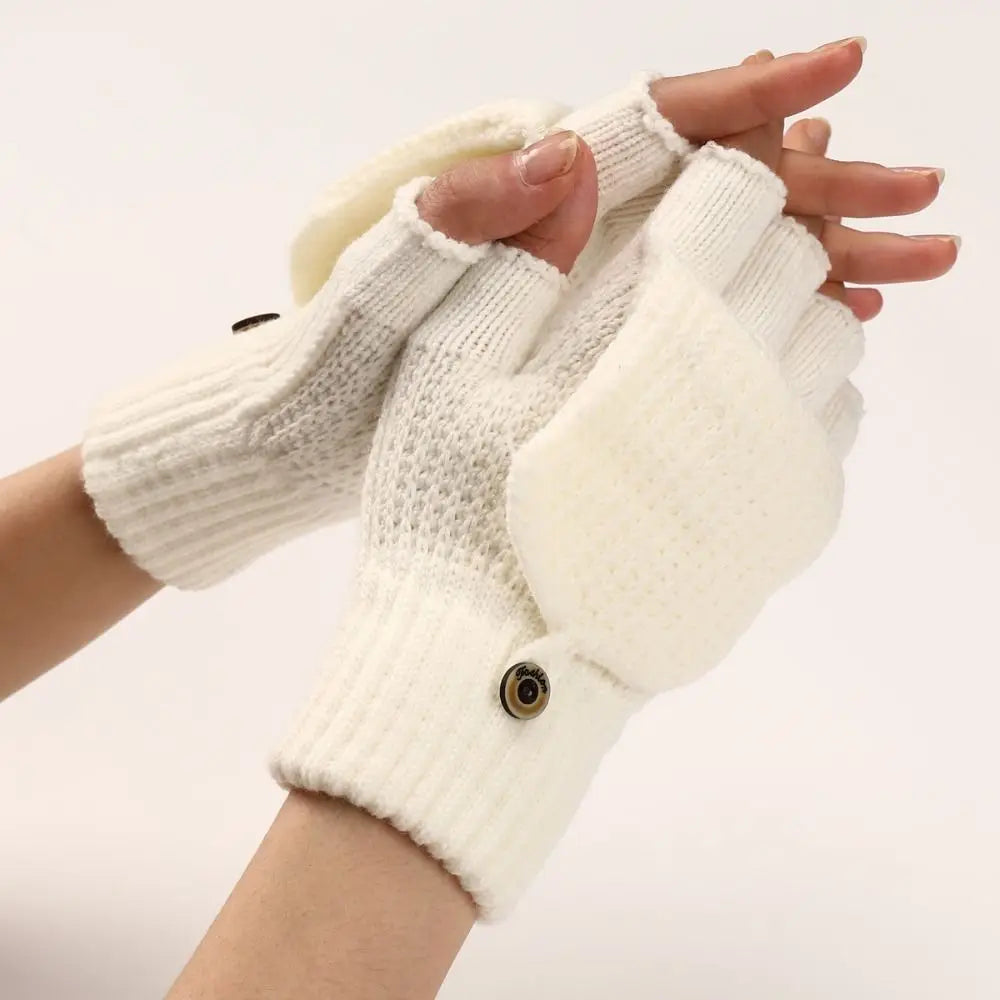Women Winter Warm Gloves Thickening Wool Gloves Knitted Flip Fingerless Exposed Finger Thick Gloves Without Fingers Mittens