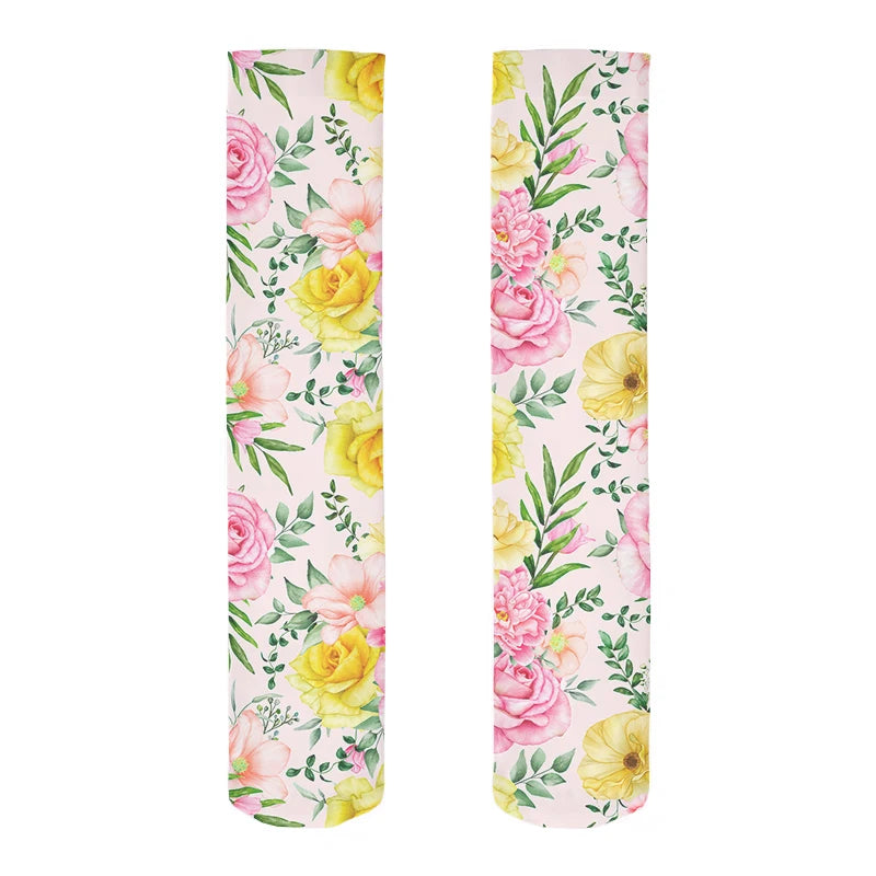 Fashion Trend Flower Print Harajuku Knee Socks Summer Rose Small Daisy Calf Socks Japanese Wild High Tube Sweet Stockings Women
