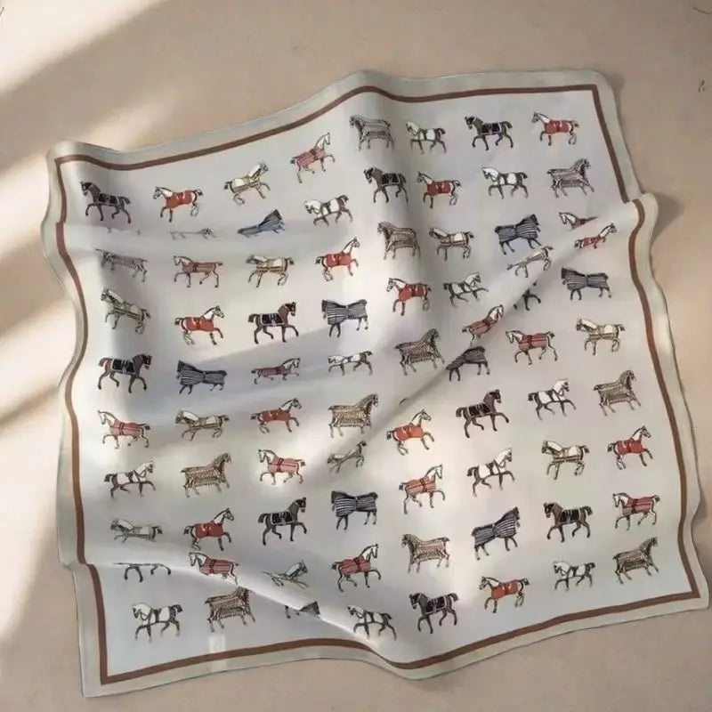 Luxury Brand Women Scarf Summer 70cm Silk Scarves Shawls Lady Sunscreen Beach Shawl Horse Print Square Scarves Muslim Headscarf