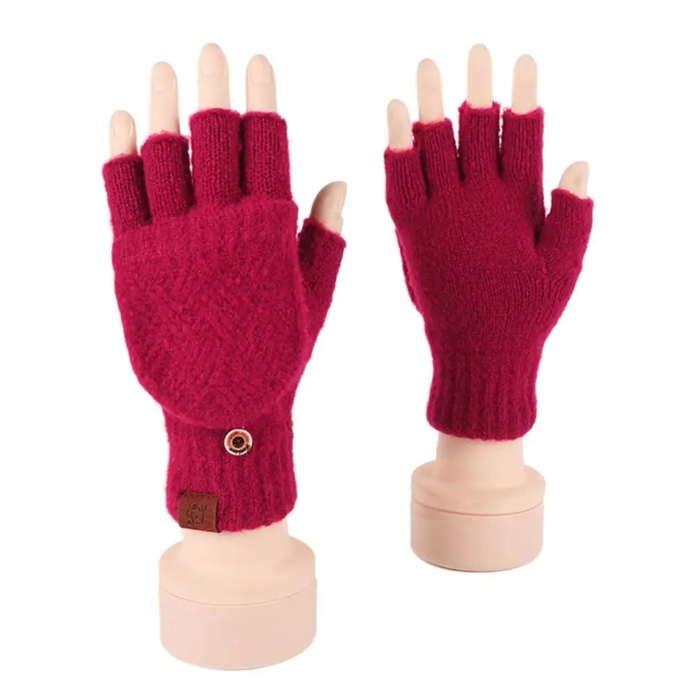 Women Winter Warm Gloves Thickening Wool Gloves Knitted Flip Fingerless Exposed Finger Thick Gloves Without Fingers Mittens
