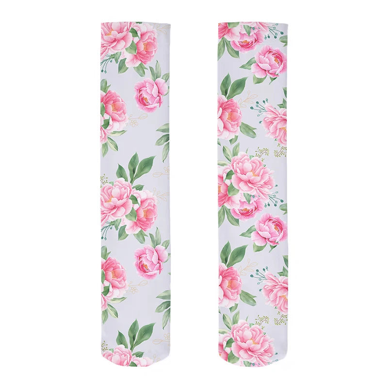 Fashion Trend Flower Print Harajuku Knee Socks Summer Rose Small Daisy Calf Socks Japanese Wild High Tube Sweet Stockings Women