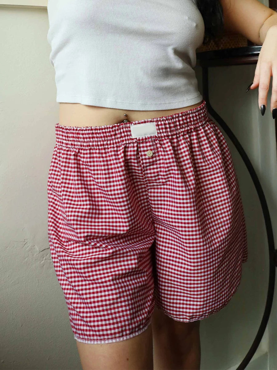 Summer Women Boho Beach Pants Shorts Y2k Plaid Print  Shorts Man Loose Boxers Shorts Lounging Pajamas Bottom Streetwear