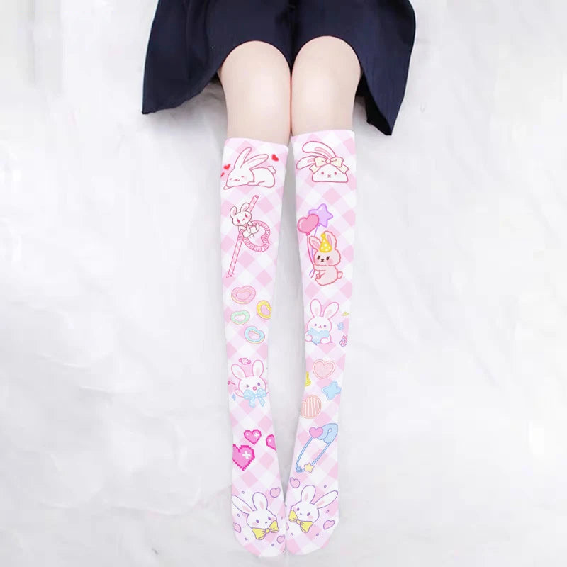 Cute Rabbit Strawberry Over The Knee Stockings Cartoon Cat Paw Print Lady Sexy Long Tube Thigh Stockings Girl Lolita Cosplay