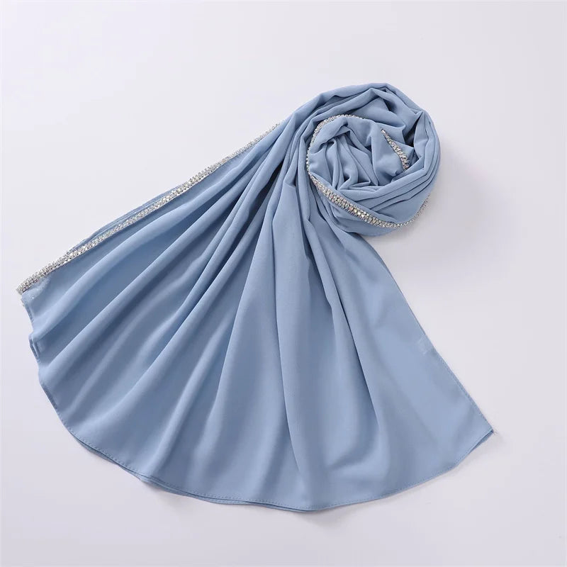 New Luxury Fashion Jewelry Bubble Chiffon Hijab Shawls High Quality Bling Bling Wrap Beach Bufandas Ramadan Islamic Muslim Sjaal