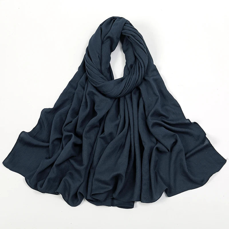 Plain Cotton Feel Wrinkle Hijab Scarf Woman Muslim Hijab Shawls Soft Long Wraps Solid Color Ladies Turban Elegant Headband Stole