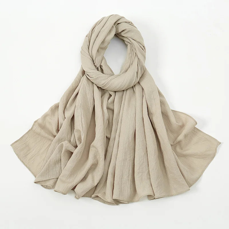 Plain Cotton Feel Wrinkle Hijab Scarf Woman Muslim Hijab Shawls Soft Long Wraps Solid Color Ladies Turban Elegant Headband Stole