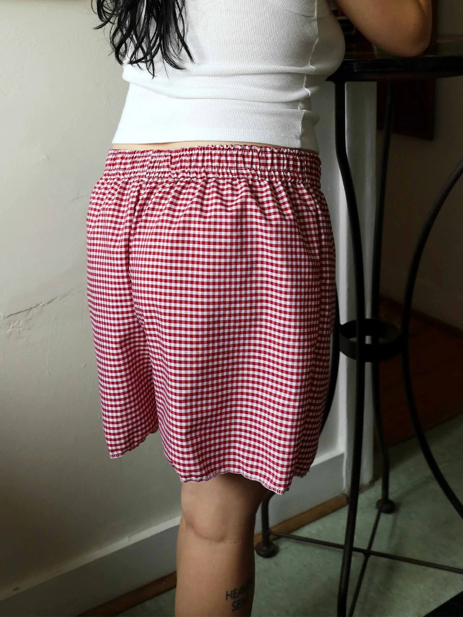 Summer Women Boho Beach Pants Shorts Y2k Plaid Print  Shorts Man Loose Boxers Shorts Lounging Pajamas Bottom Streetwear