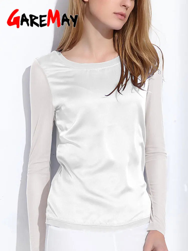 Women's Shirts Blouses 2024 Long Sleeve Formal Chiffon Blouse Women Shirts White Black 9 Color Silk Tops and Tees Satin Blouse