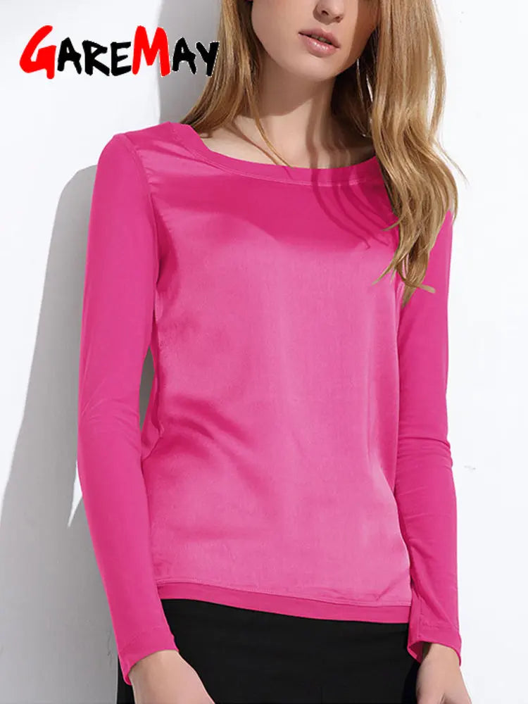 Women's Shirts Blouses 2024 Long Sleeve Formal Chiffon Blouse Women Shirts White Black 9 Color Silk Tops and Tees Satin Blouse