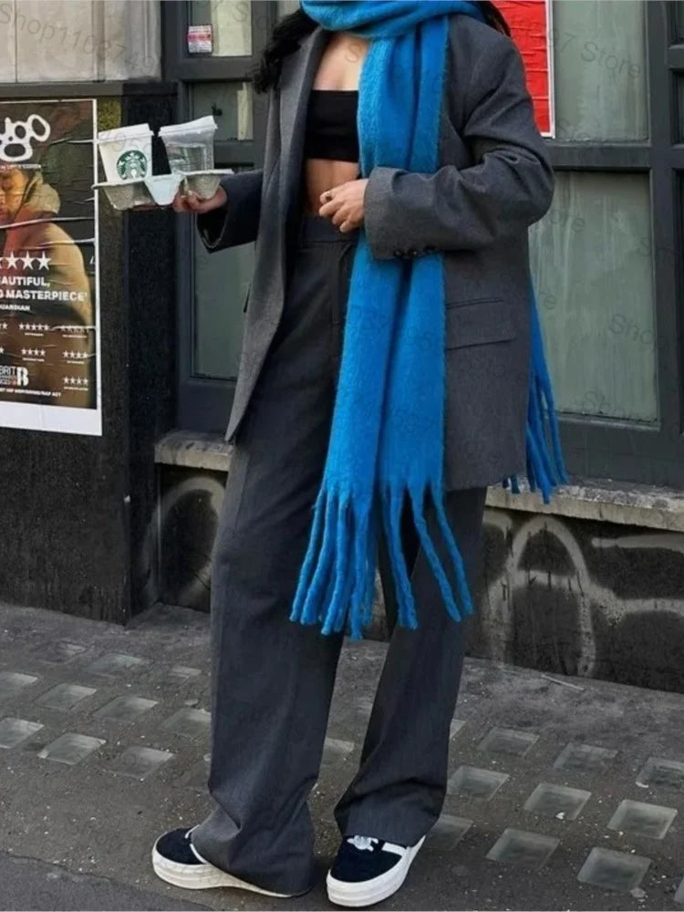 Winter Warm Thicken Scarf Luxury Cashmere Women's Scarfs Solid Color Minimalism Shawl Long Soft Fluffy Classic Tassel Shawls