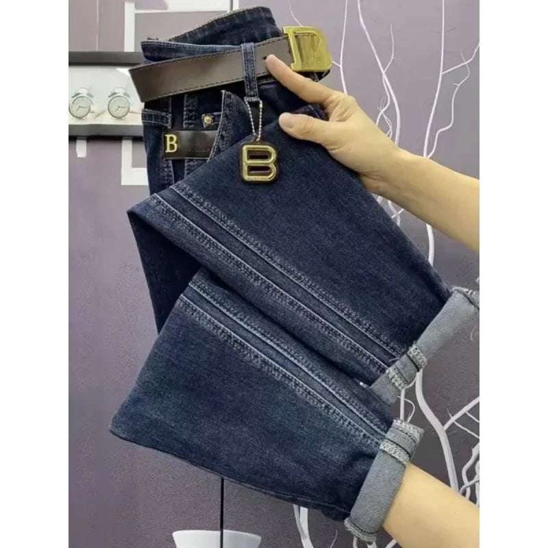 Vintage Stretchy Soft Women's Jeans Loose-fit Slimming Cropped Pants Wide Hips Thick Legs Fashionable Dad-style Harem Pants