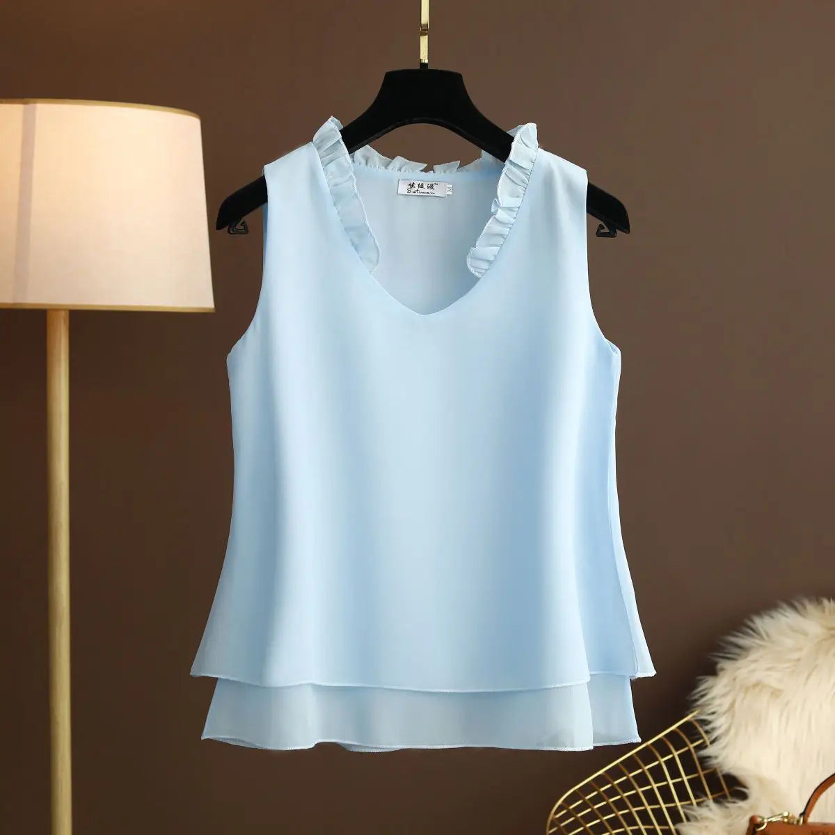New Summer Loose V-Neck Sleeveless Chiffon Shirts Women's Tops Large Size Women's Shirts Women's Clothes Top  Blusas De Mujer