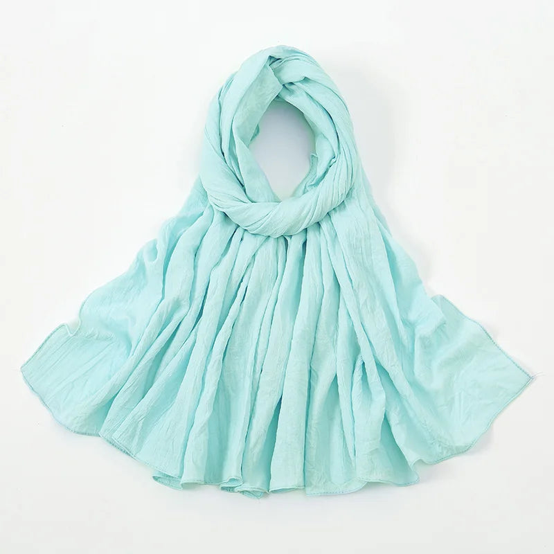Plain Cotton Feel Wrinkle Hijab Scarf Woman Muslim Hijab Shawls Soft Long Wraps Solid Color Ladies Turban Elegant Headband Stole