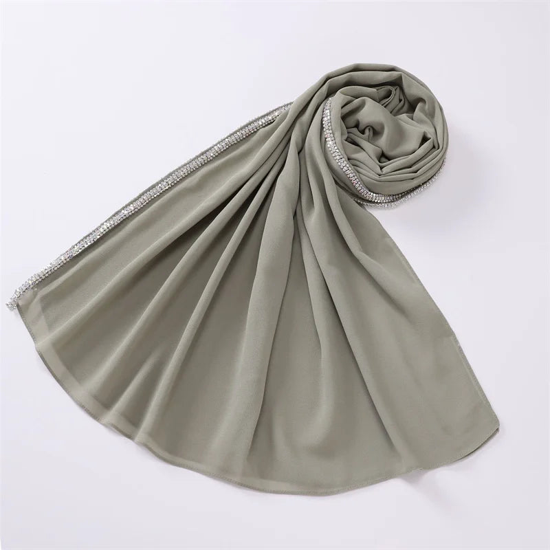 New Luxury Fashion Jewelry Bubble Chiffon Hijab Shawls High Quality Bling Bling Wrap Beach Bufandas Ramadan Islamic Muslim Sjaal