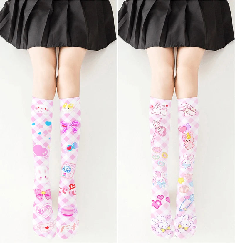 Cute Rabbit Strawberry Over The Knee Stockings Cartoon Cat Paw Print Lady Sexy Long Tube Thigh Stockings Girl Lolita Cosplay