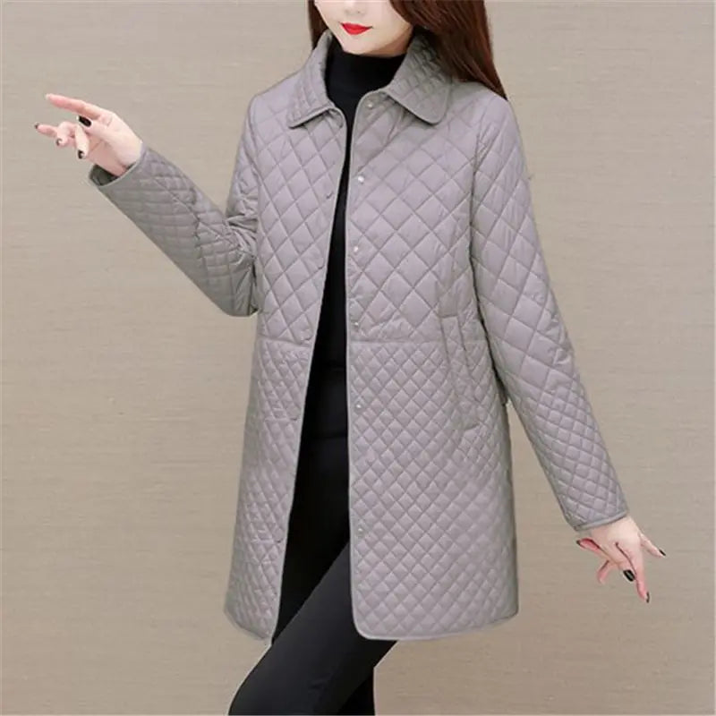 Autumn Winter Women Midi Plaid Quilted Coats Fashion Female Korean Clothing New Solid Casual Thicken Warm Long Sleeve Jackets