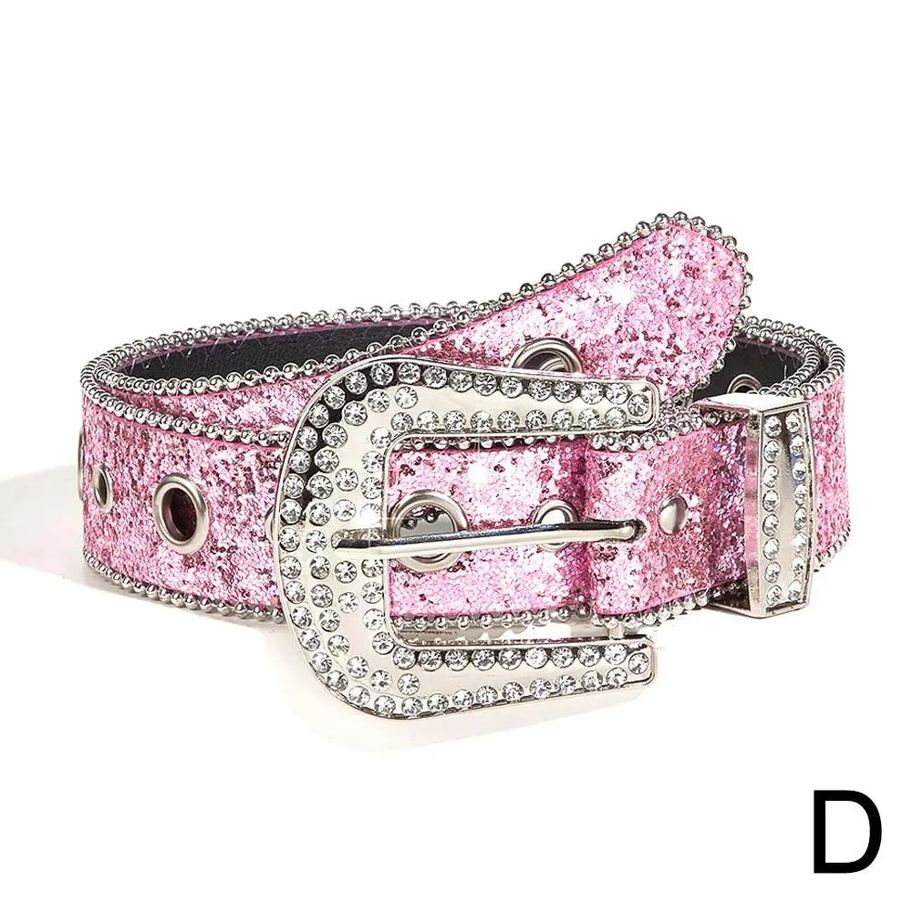 Women's Jeans Rhinestone Belt Belt Western Denim Shiny Rivet Design PU Artificial Diamond Belt Punk Rock Men's Skull Belt