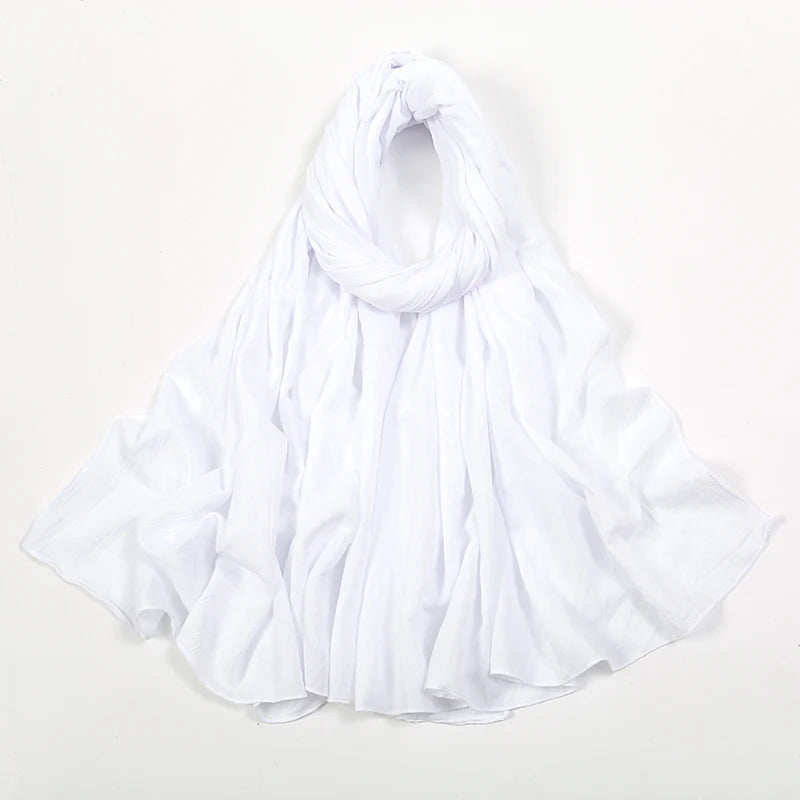 Plain Cotton Feel Wrinkle Hijab Scarf Woman Muslim Hijab Shawls Soft Long Wraps Solid Color Ladies Turban Elegant Headband Stole