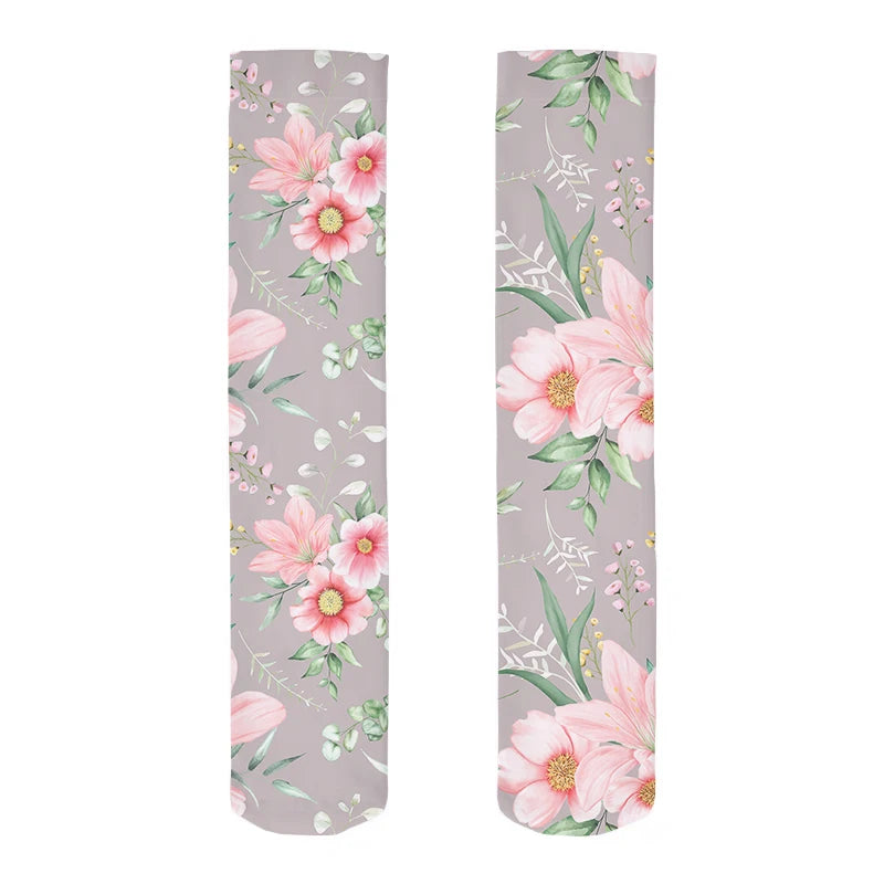 Fashion Trend Flower Print Harajuku Knee Socks Summer Rose Small Daisy Calf Socks Japanese Wild High Tube Sweet Stockings Women