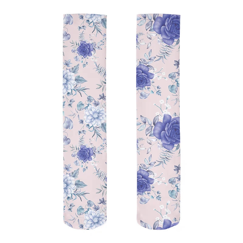 Fashion Trend Flower Print Harajuku Knee Socks Summer Rose Small Daisy Calf Socks Japanese Wild High Tube Sweet Stockings Women