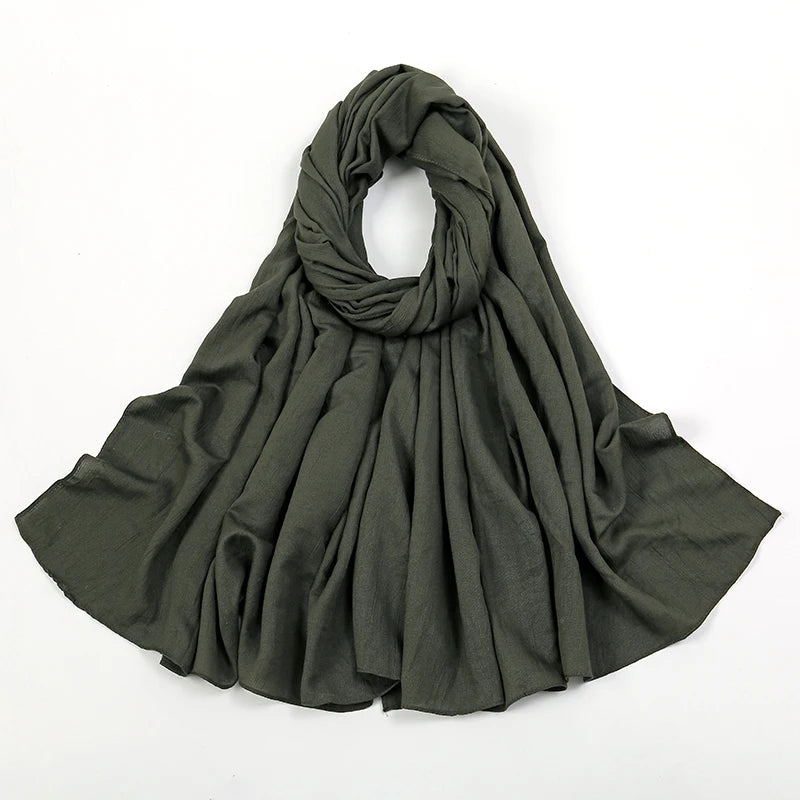 Plain Cotton Feel Wrinkle Hijab Scarf Woman Muslim Hijab Shawls Soft Long Wraps Solid Color Ladies Turban Elegant Headband Stole