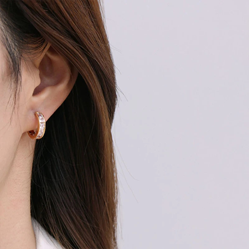 925 Sterling Silver Simple And Personalized Small Circle Earrings With Shiny Zircon Exquisite Earrings And Fashionable Jewelry