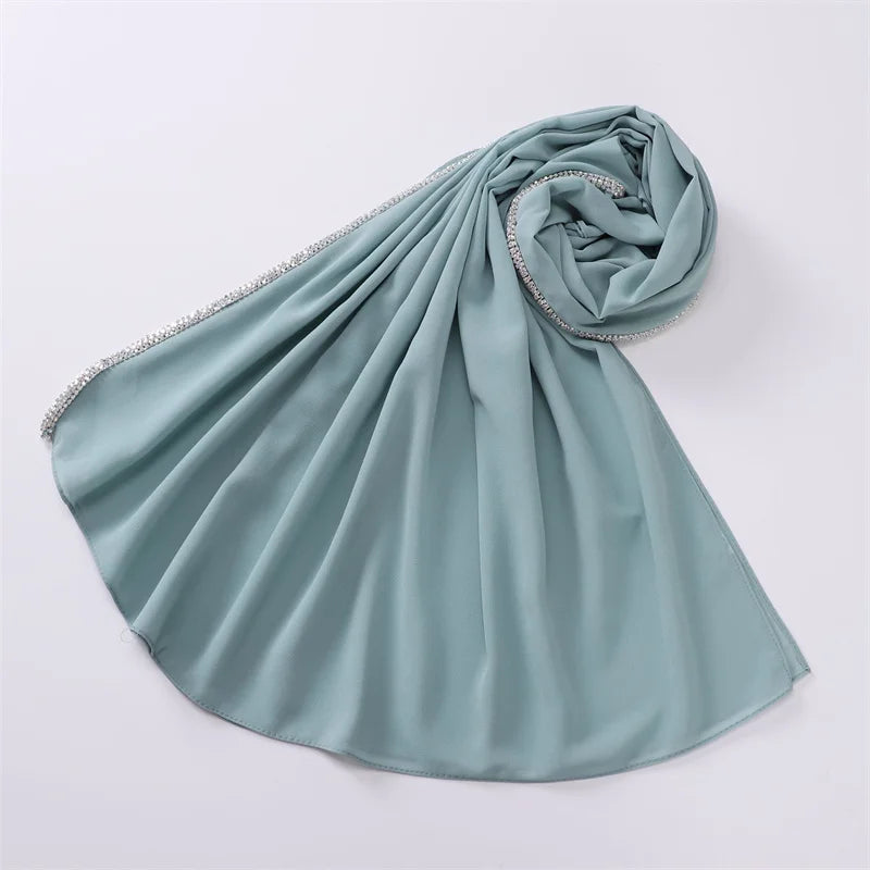 New Luxury Fashion Jewelry Bubble Chiffon Hijab Shawls High Quality Bling Bling Wrap Beach Bufandas Ramadan Islamic Muslim Sjaal