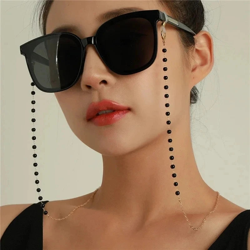 Eyeglass Chain White Plastic Beads Pearl Heart Color Crystal Charm Eyewear Retainer Glasses Holder Strap Women Necklace Gift