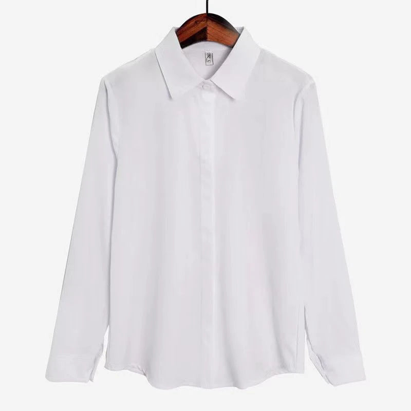 New Women's Shirts 2024 Summer Korean Style Black White Office Ladies Shirt Casual Long Sleeve Turndown Collar Career OL Blouses
