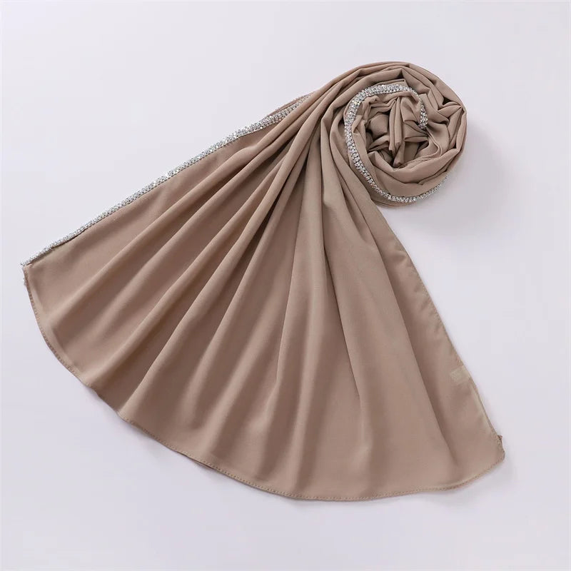 New Luxury Fashion Jewelry Bubble Chiffon Hijab Shawls High Quality Bling Bling Wrap Beach Bufandas Ramadan Islamic Muslim Sjaal