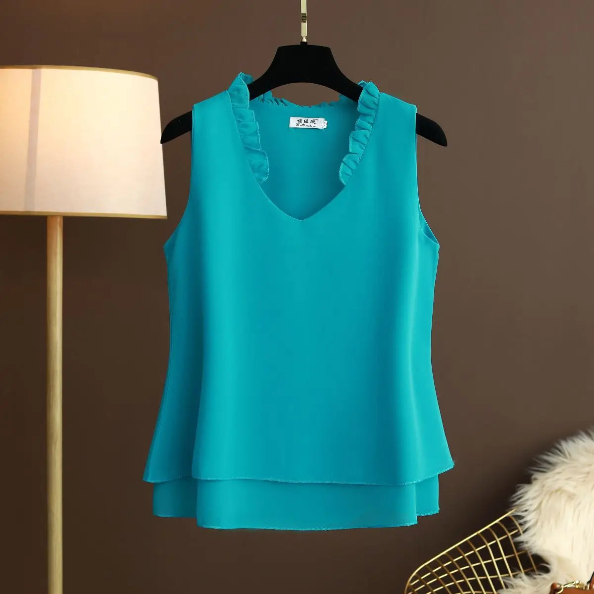 New Summer Loose V-Neck Sleeveless Chiffon Shirts Women's Tops Large Size Women's Shirts Women's Clothes Top  Blusas De Mujer