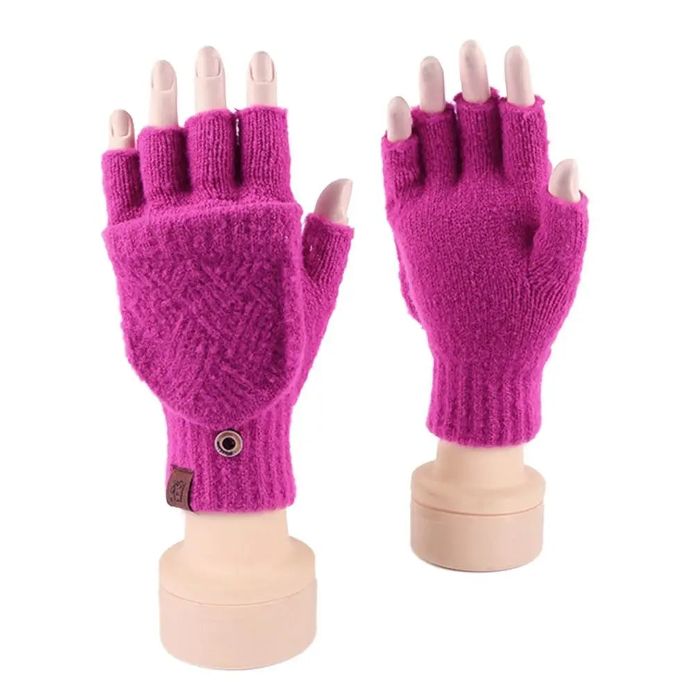 Women Winter Warm Gloves Thickening Wool Gloves Knitted Flip Fingerless Exposed Finger Thick Gloves Without Fingers Mittens
