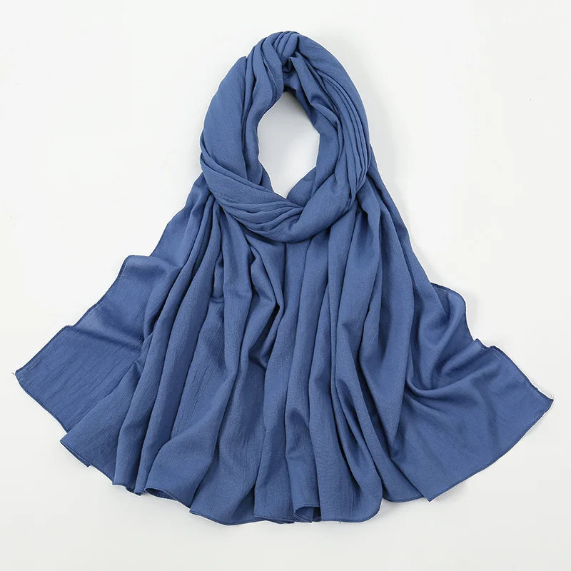 Plain Cotton Feel Wrinkle Hijab Scarf Woman Muslim Hijab Shawls Soft Long Wraps Solid Color Ladies Turban Elegant Headband Stole