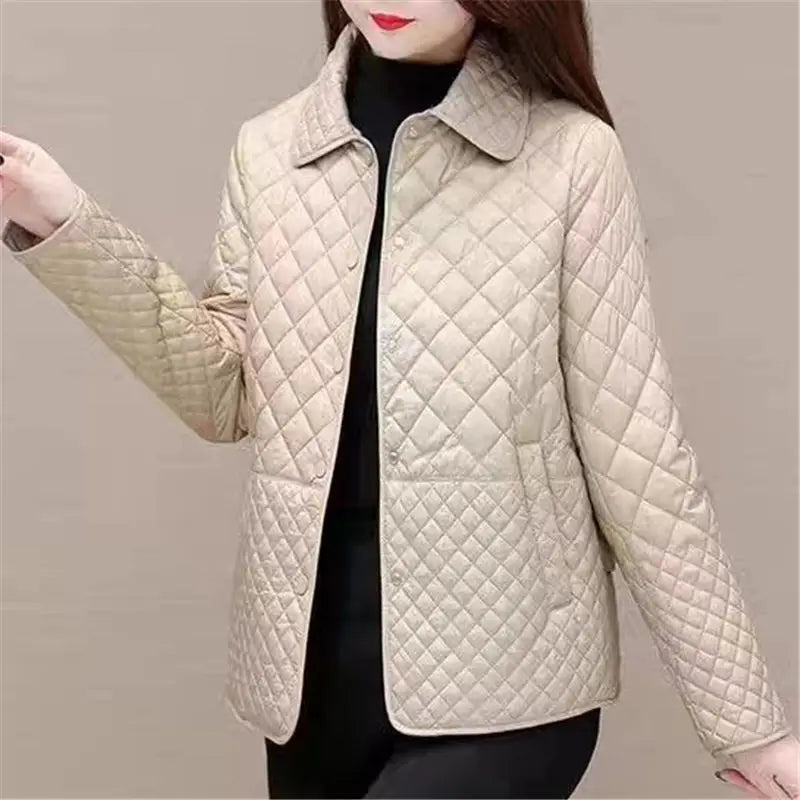Autumn Winter Women Midi Plaid Quilted Coats Fashion Female Korean Clothing New Solid Casual Thicken Warm Long Sleeve Jackets