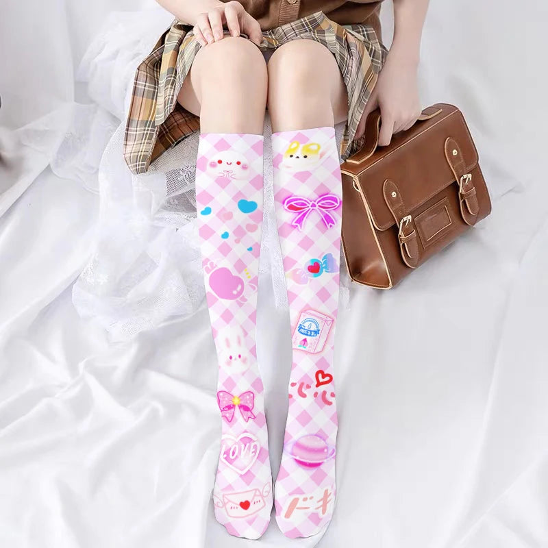 Cute Rabbit Strawberry Over The Knee Stockings Cartoon Cat Paw Print Lady Sexy Long Tube Thigh Stockings Girl Lolita Cosplay