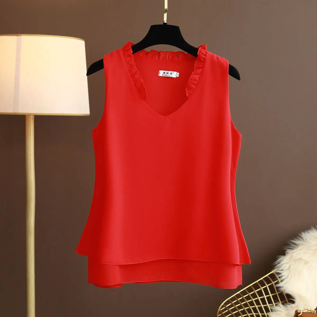New Summer Loose V-Neck Sleeveless Chiffon Shirts Women's Tops Large Size Women's Shirts Women's Clothes Top  Blusas De Mujer