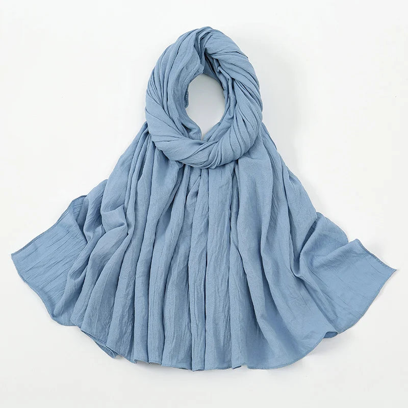 Plain Cotton Feel Wrinkle Hijab Scarf Woman Muslim Hijab Shawls Soft Long Wraps Solid Color Ladies Turban Elegant Headband Stole